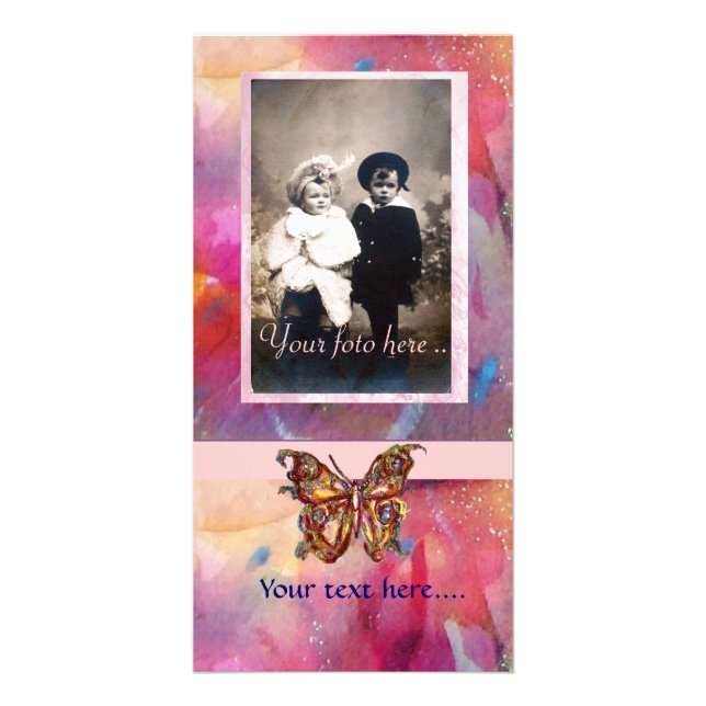 GOLD BUTTERFLY / RED PINK BLUE ABSTRACT CARD (Front)