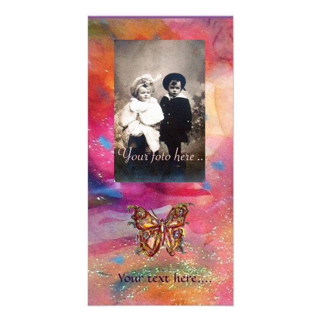 GOLD BUTTERFLY / RED PINK BLUE ABSTRACT CARD (Front)