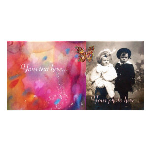 GOLD BUTTERFLY / RED PINK BLUE ABSTRACT CARD