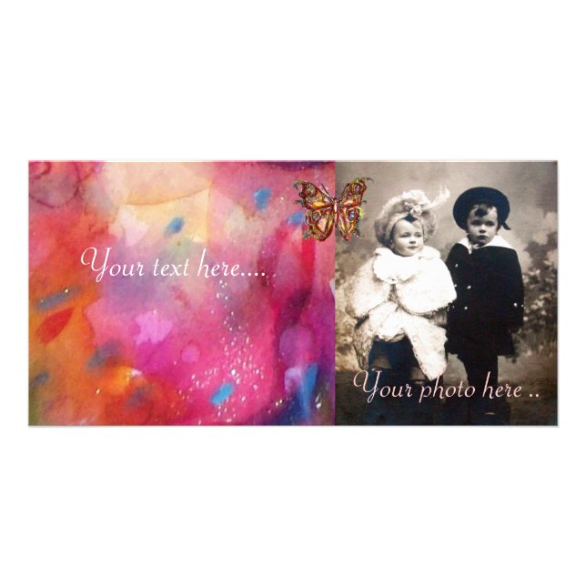GOLD BUTTERFLY / RED PINK BLUE ABSTRACT CARD (Front)