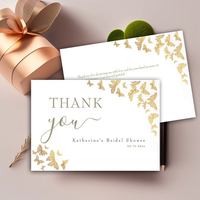 Gold Butterfly Script Boho Bridal Shower Thank You (Creator Uploaded)