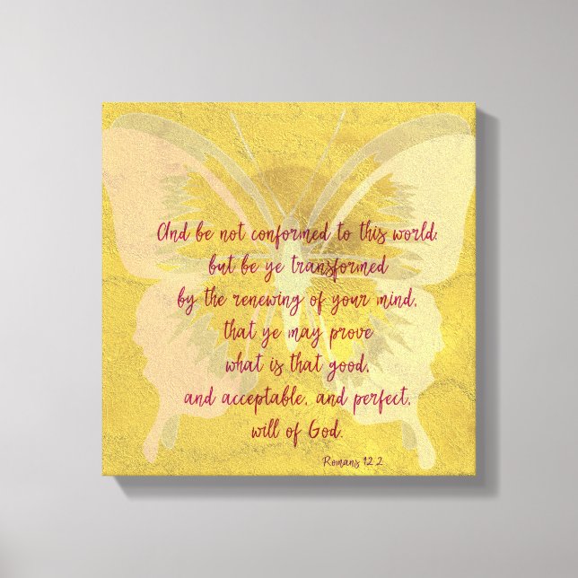 Gold Butterfly Shadow with KJV Bible Verse Canvas Print (Front)