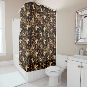Gold butterfly shower curtain