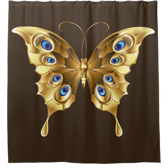 gold butterfly shower curtain (Front)