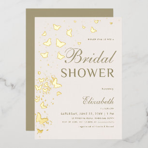 Gold Butterfly Swirls Elegant Boho Bridal Shower Foil Invitation