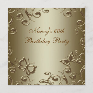 Gold Butterfly Swirls Womans 60th Birthday Party Invitation