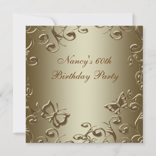 Gold Butterfly Swirls Womans 60th Birthday Party Announcement