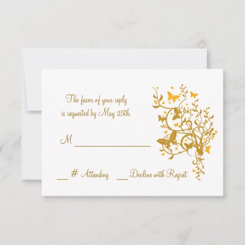 Gold Butterfly Wedding RSVP Card