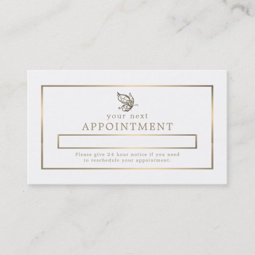 Gold Butterfly White and Gold Appointment Card