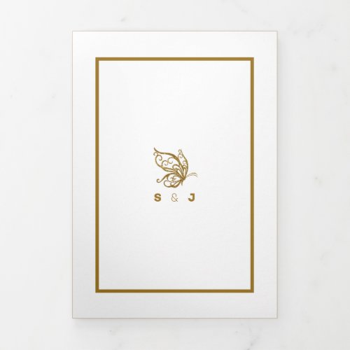 Gold Butterfly White  Gold Wedding Suite Tri_Fold Invitation