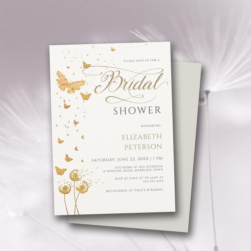 Gold Butterfly Wildflowers Boho Chic Bridal Shower Invitation