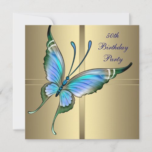 Gold Butterfly Womans 50th Birthday Party Invitation