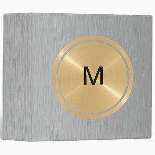 Gold Button and Silver Stainless Steel Metal 3 Ring Binder