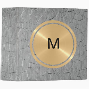 Gold Button and Silver Stainless Steel Metal 3 Ring Binder