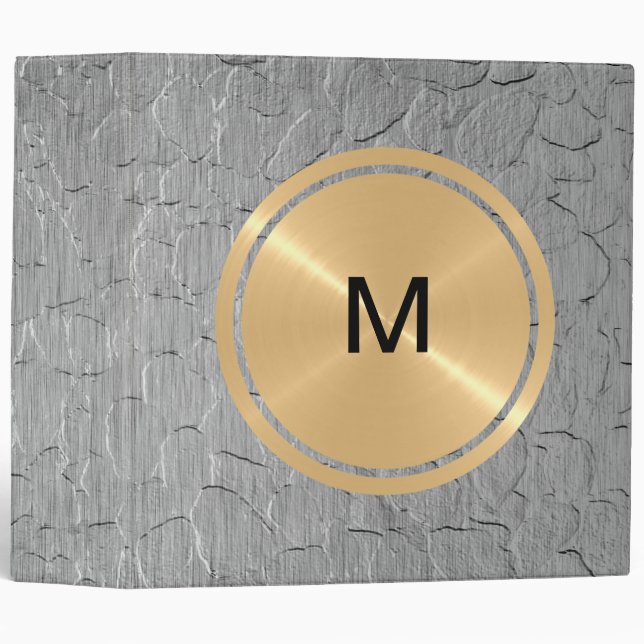 Gold Button and Silver Stainless Steel Metal 3 Ring Binder (Front/Spine)