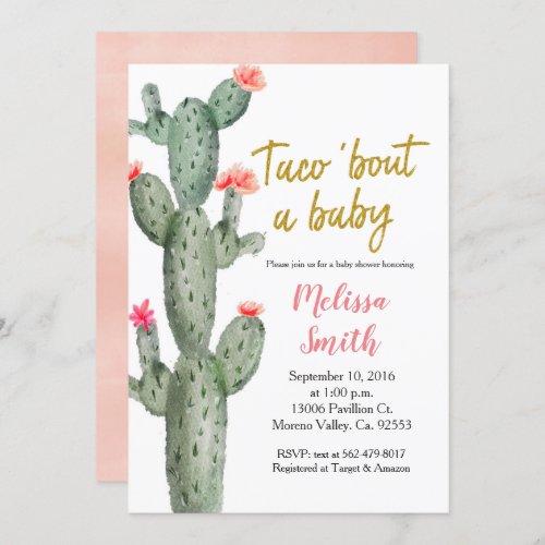 Gold Cactus floral Baby Shower Taco Bout Baby Invitation