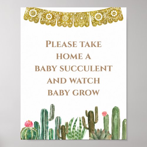 Gold Cactus Floral Please Take A Baby Succulent Poster