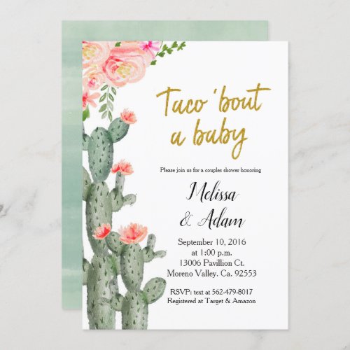Gold Cactus floral Taco Bout Baby Baby Shower Invitation