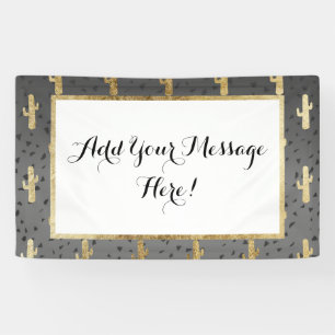 Gold Cactus on Modern Chic Geo Triangles Gradient Banner