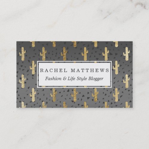 Gold Cactus on Modern Chic Geo Triangles Gradient Business Card