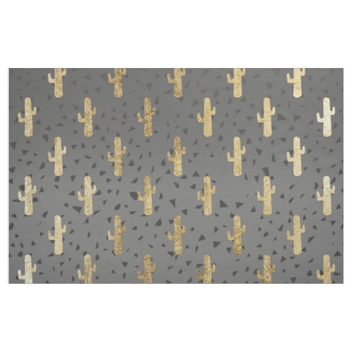 Gold Cactus on Modern Chic Geo Triangles Gradient Fabric