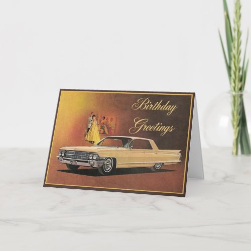 Gold Cadillac Elegant Birthday Card