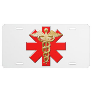 Gold Caduceus And Medical Cross License Plate