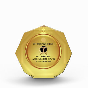 Gold caduceus black insignia excellence employee acrylic award