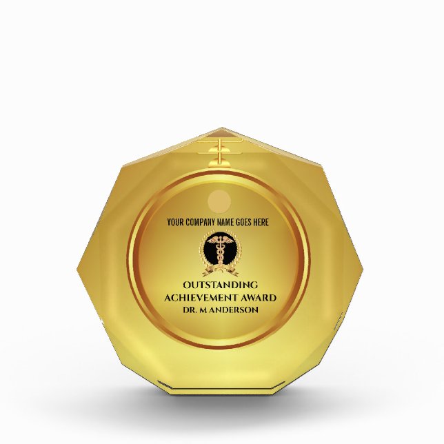 Gold caduceus black insignia excellence employee acrylic award (Front)