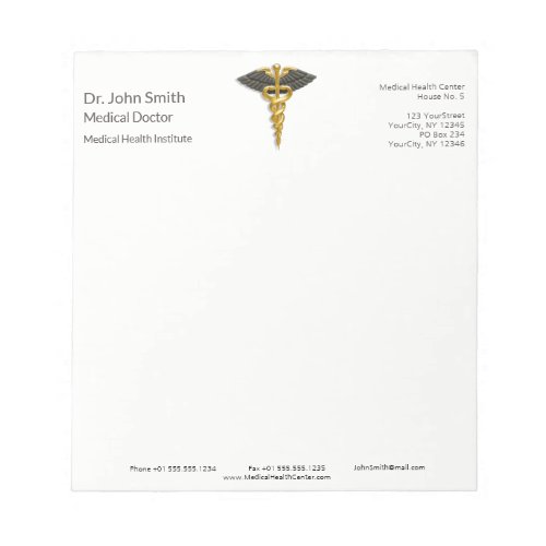 Gold Caduceus Black Wings Elegant Classy Medical Notepad