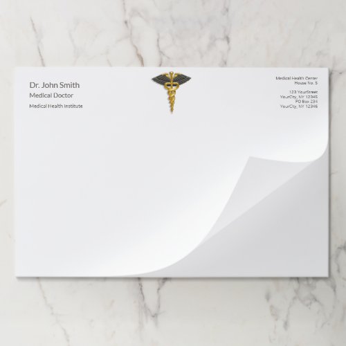 Gold Caduceus Black Wings Elegant Classy Medical Paper Pad