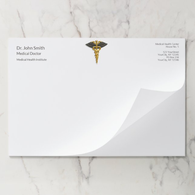 Gold Caduceus Black Wings Elegant Classy Medical Paper Pad (Folded)