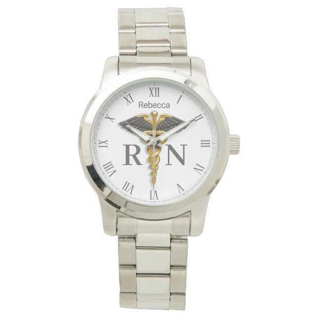 Gold Caduceus Black Wings Registered Nurse RN Watch (Front)