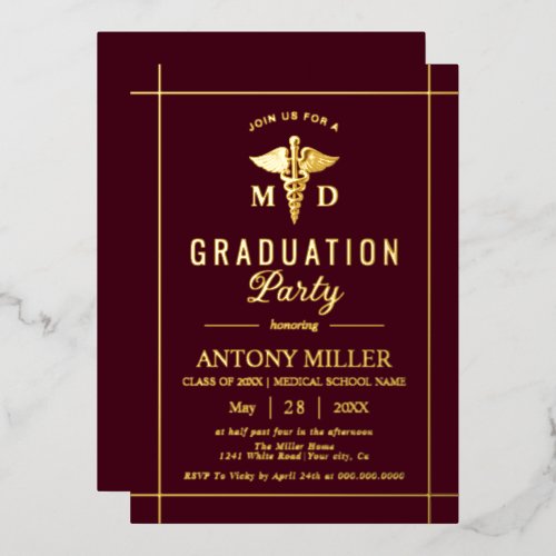 Gold caduceus Class Of 2026 burgundy graduation