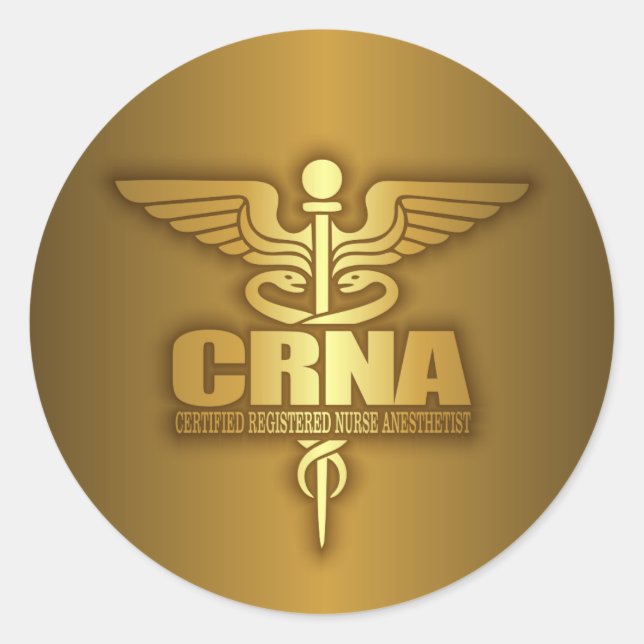 Gold Caduceus (CRNA) Classic Round Sticker (Front)