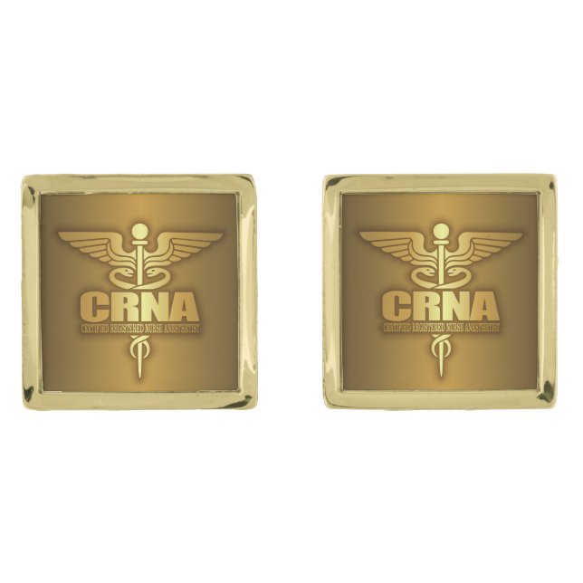 Gold Caduceus (CRNA) Cufflinks (Front)