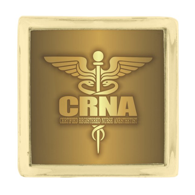 Gold Caduceus (CRNA) Gold Finish Lapel Pin (Front)