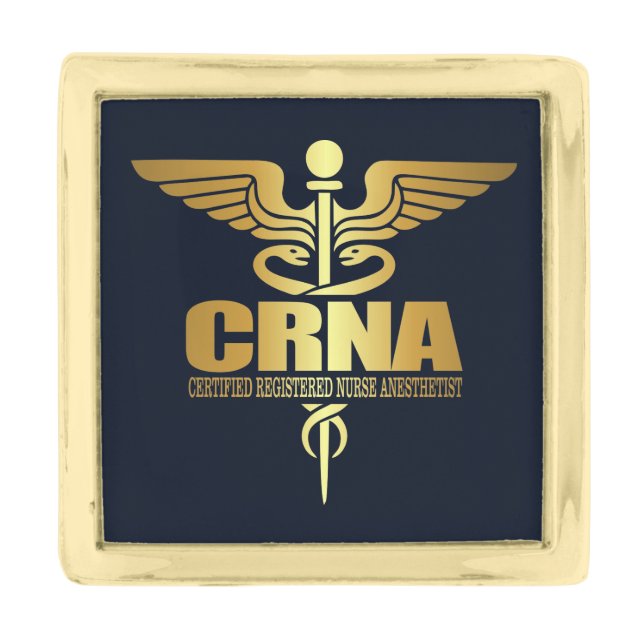Gold Caduceus (CRNA) Gold Finish Lapel Pin (Front)