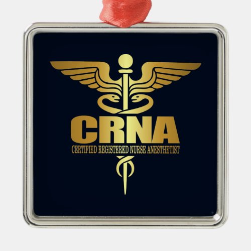 Gold Caduceus CRNA Metal Ornament