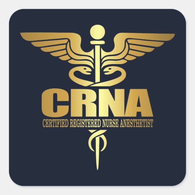 Gold Caduceus (CRNA) Square Sticker (Front)