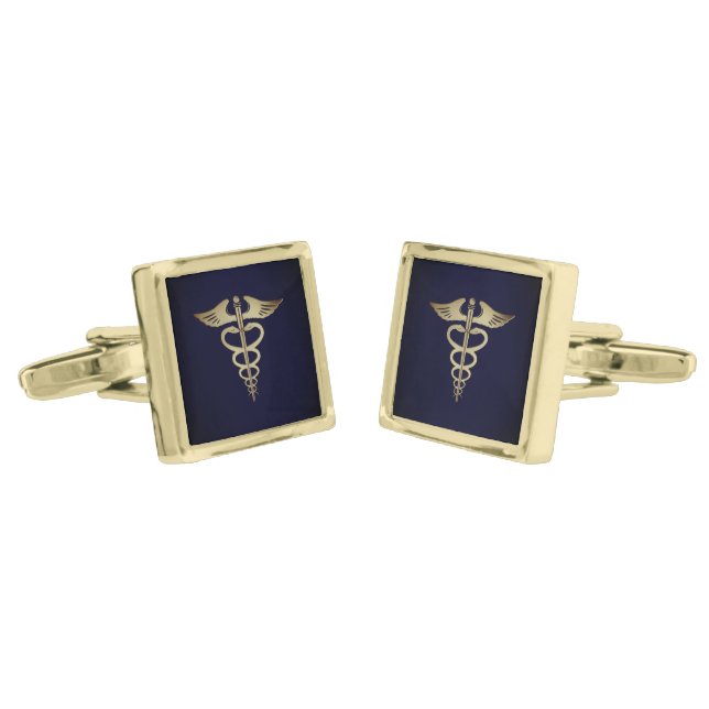 Gold Caduceus Cufflinks (Angled)
