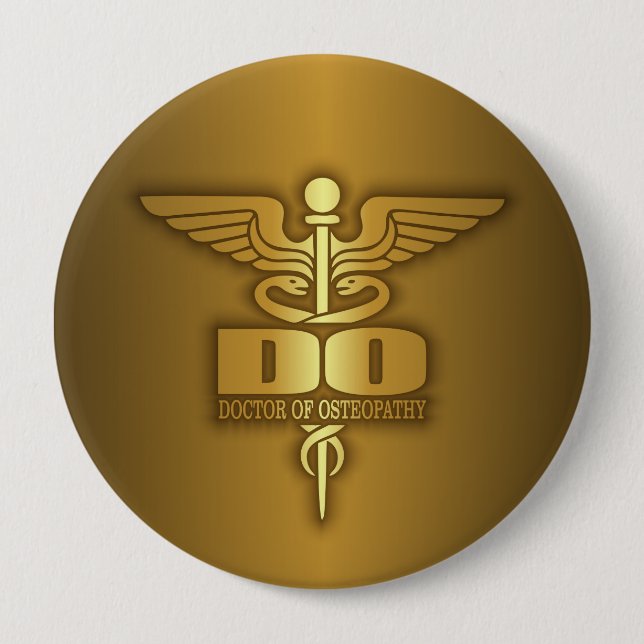Gold Caduceus (DO) Pinback Button (Front)