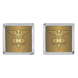 Gold Caduceus (DO) Silver Cufflinks