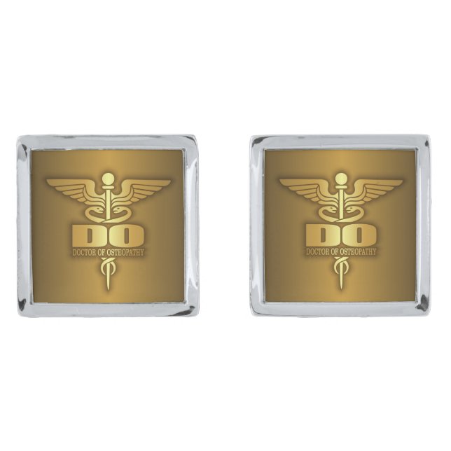 Gold Caduceus (DO) Silver Cufflinks (Front)