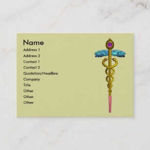 GOLD CADUCEUS,DOCTOR MEDICAL SERVICE Blue Yellow Business Card