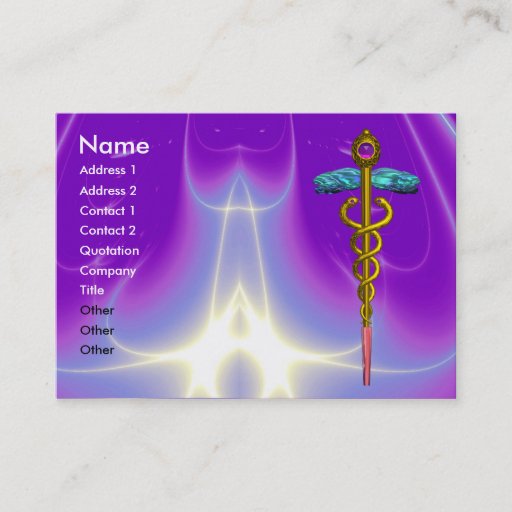 Customizable CADUCEUS,  vibrant gold amethyst Business Card Templates
