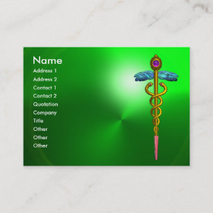 GOLD CADUCEUS,DOCTOR,MEDICAL SERVICE EMERALD GREEN BUSINESS CARD