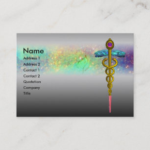 GOLD CADUCEUS,DOCTOR MEDICAL SERVICE Metal Grey Business Card