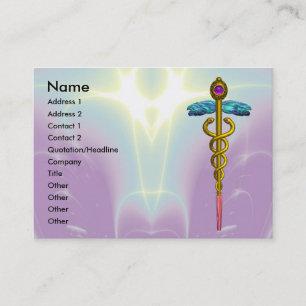 GOLD CADUCEUS,DOCTOR ,MEDICAL SERVICE Purple Teal Business Card