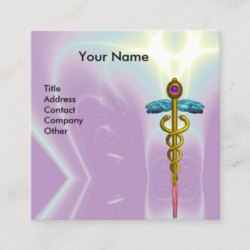 GOLD CADUCEUSDOCTOR MEDICAL SERVICE Purple Teal Square Business Card